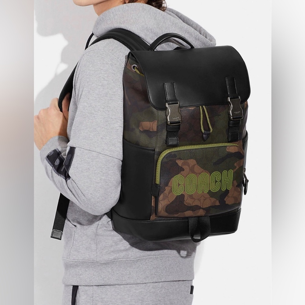 Coach Men’s Signature Canvas with Camo Print & Coach Patch Track Backpack CC016